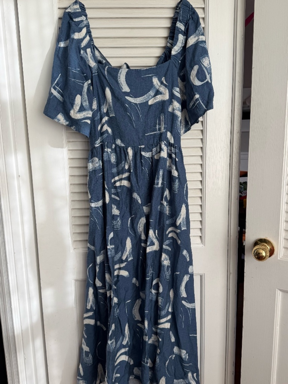 A New Day Blue Abstract Print Square Neck Midi Dress XL
